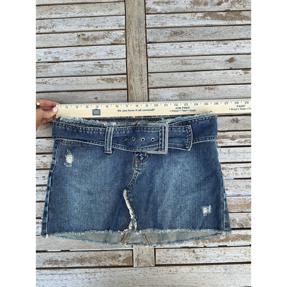 Hollister Y2K Mini Low Rise Skirt Denim Vtg Size 4? Belt Buckle - Picture 5 of 9